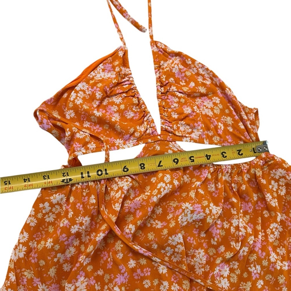 Sky To Moon Floral Cut Out Tie Back Orange Mini Dress Size L - Picture 11 of 17